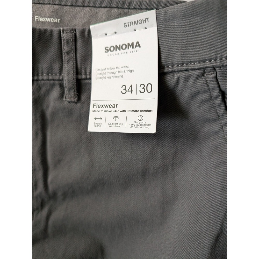 Men's Sonoma Flexwear Pants Straight Leg Gray Size 34/30